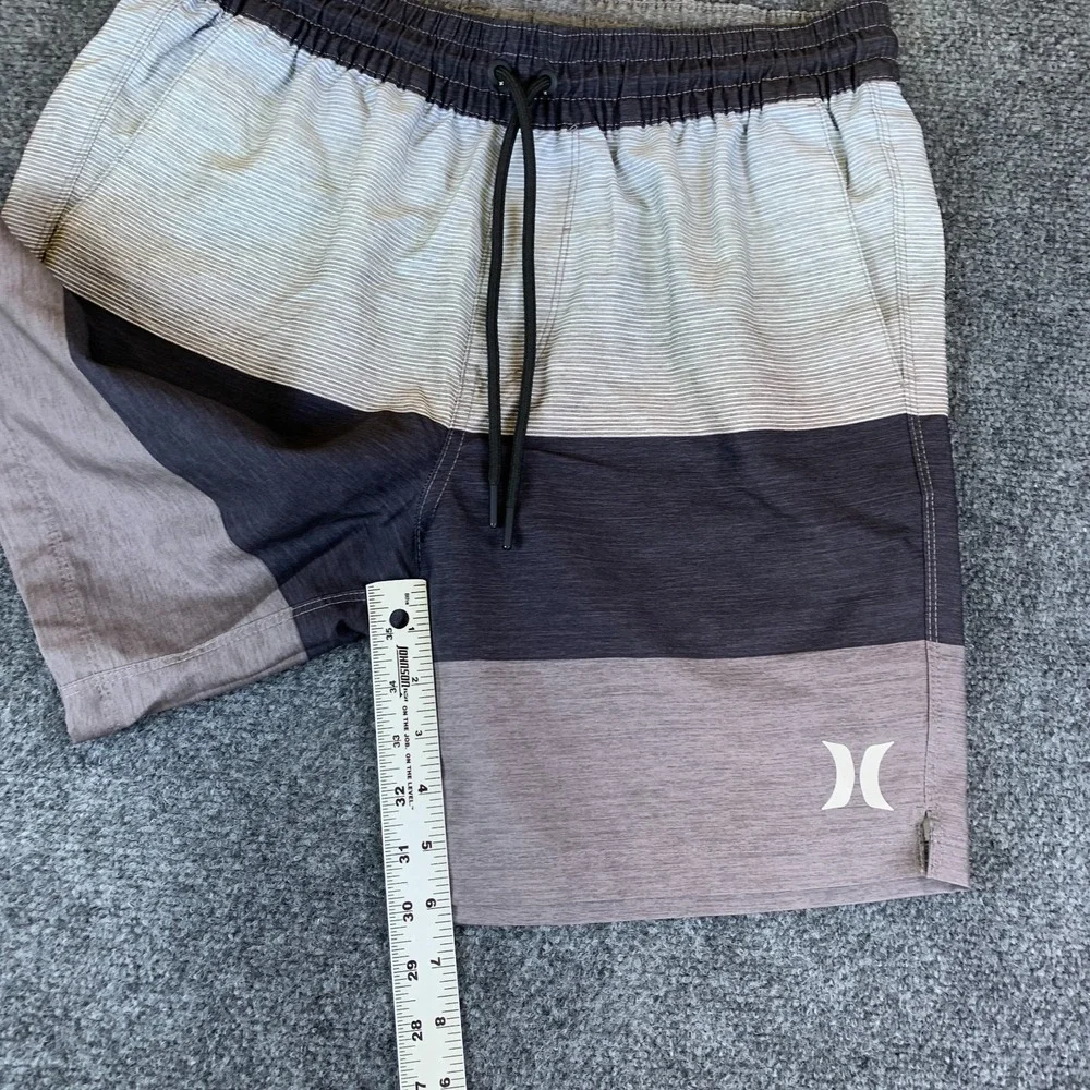 Hurley Board Shorts Mens 30 Gray Good Striped Logo Stretch Drawstring Swimwear